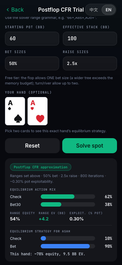 BluffKing bounded postflop CFR Solver