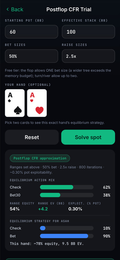 BluffKing bounded postflop CFR Solver